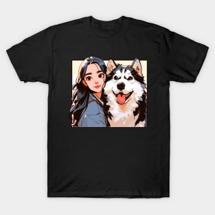 Anime girl with her husky friend T-Shirt